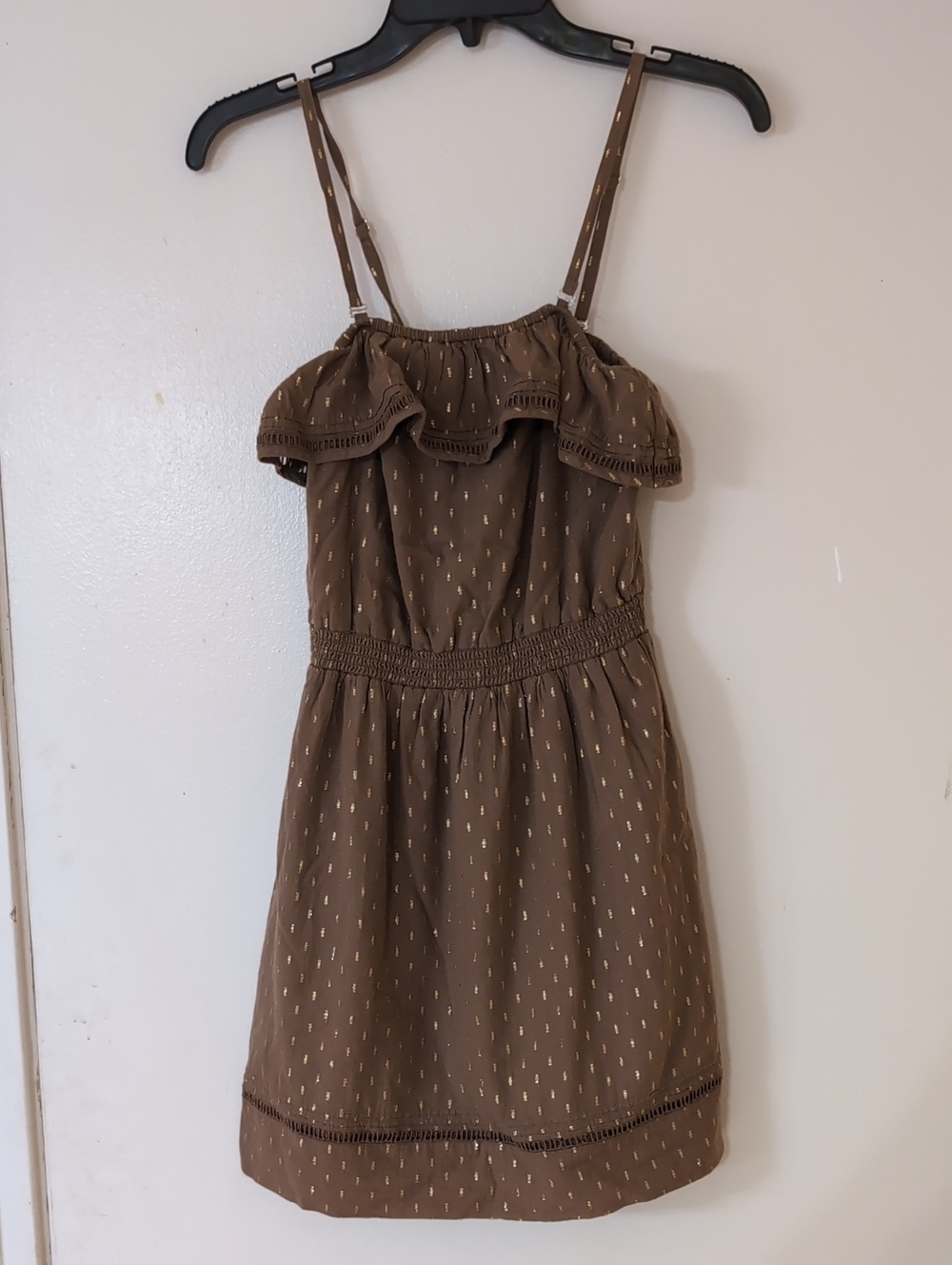 EXPRESS Brown/Gold Metallic Dress w/ Spaghetti Straps Sundress XS